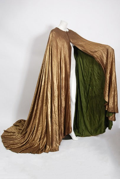 1940&#39;s Paramount Film-Worn Metallic Gold Lamé Full Length Trained Cape
