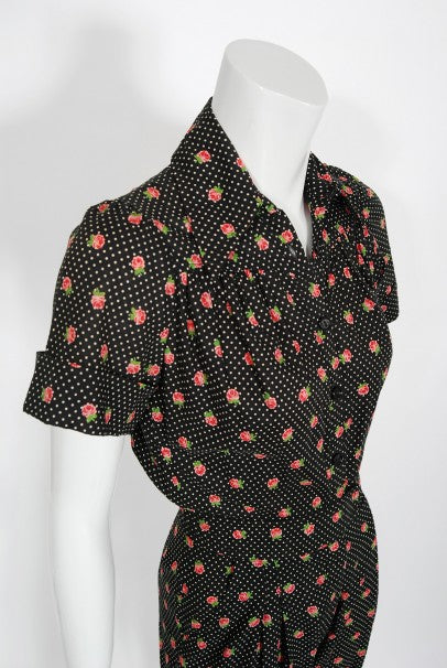 1970s Ossie Clark For Radley Floral Polka-Dot Deco Print Cotton Jumpsuit