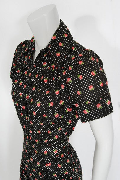 1970s Ossie Clark For Radley Floral Polka-Dot Deco Print Cotton Jumpsuit