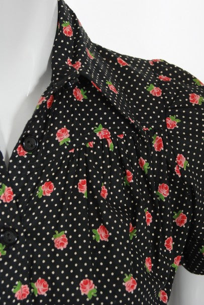1970s Ossie Clark For Radley Floral Polka-Dot Deco Print Cotton Jumpsuit