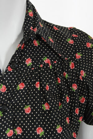 1970s Ossie Clark For Radley Floral Polka-Dot Deco Print Cotton Jumpsuit