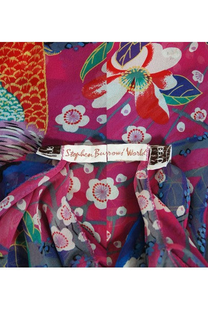 1970&#39;s Stephen Burrows Bird Novelty Print Fuchsia Asymmetric Dress