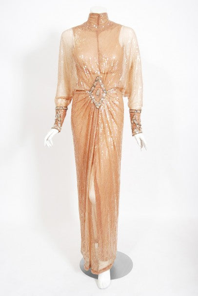 1976 Sonny & Cher Documented Custom-Made Bob Mackie Sequin Gown Suit S