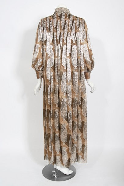 1970 Galanos Couture Documented Metallic Silk Pleated Gown w/ Necklace