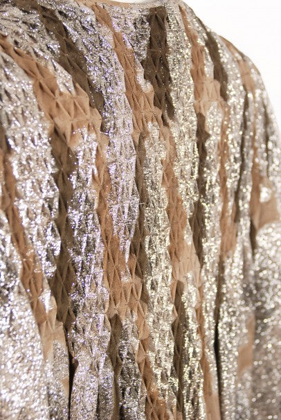 1970 Galanos Couture Documented Metallic Silk Pleated Gown w/ Necklace