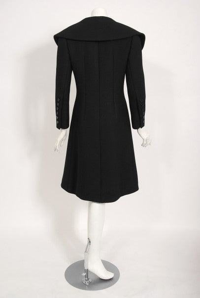 1968 Norman Norell Black Wool Over-Sized Collar Double Breasted