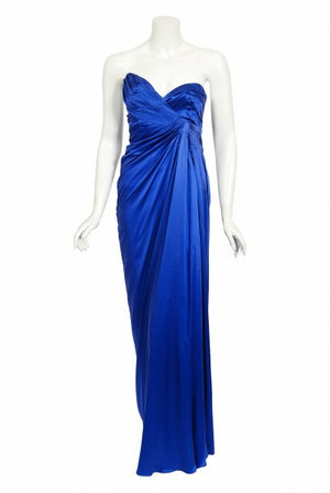 1999 Thierry Mugler Couture Sapphire Blue Silk Corset Strapless Gown