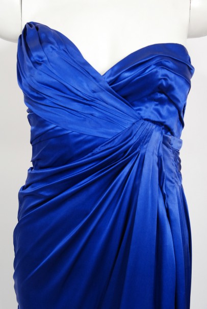 1999 Thierry Mugler Couture Sapphire Blue Silk Corset Strapless Gown