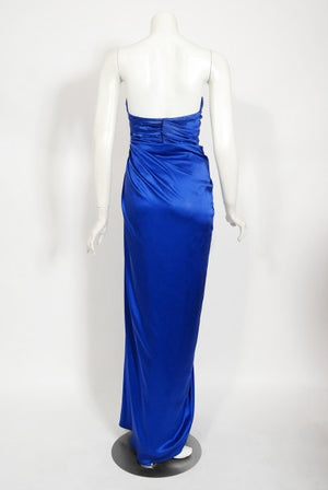 1999 Thierry Mugler Couture Sapphire Blue Silk Corset Strapless Gown