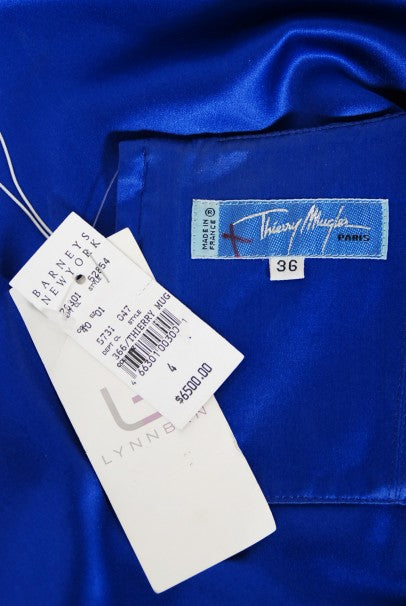 1999 Thierry Mugler Couture Sapphire Blue Silk Corset Strapless Gown