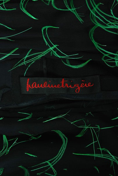 1970 Pauline Trigere Documented Green Feather Silk Strapless Gown &amp; Wrap