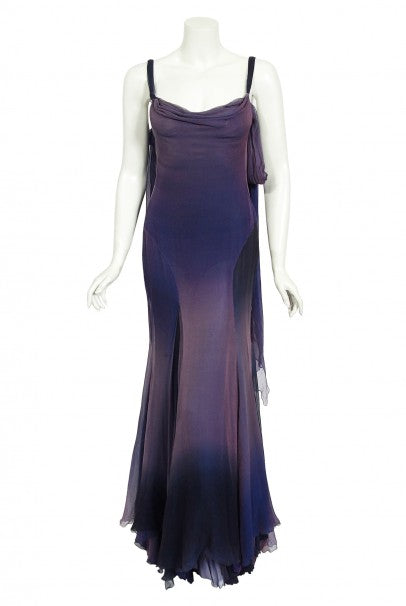 2004 Versace Couture Worn by Actress Melanie Griffith Ombré Silk Gown