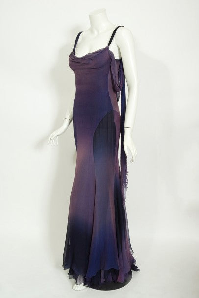 2004 Versace Couture Worn by Actress Melanie Griffith Ombré Silk Gown