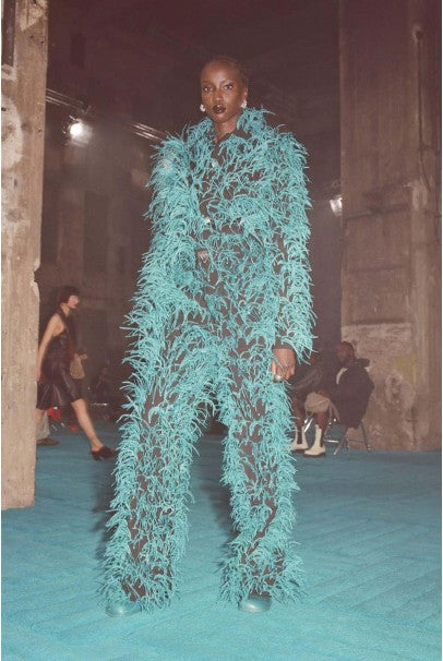 1970 Pauline Trigere Documented Green Feather Silk Strapless Gown &amp; Wrap