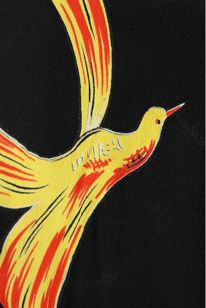 1946 Jourdelle of Hollywood Novelty Flying Firebirds Crepe Draped Gown