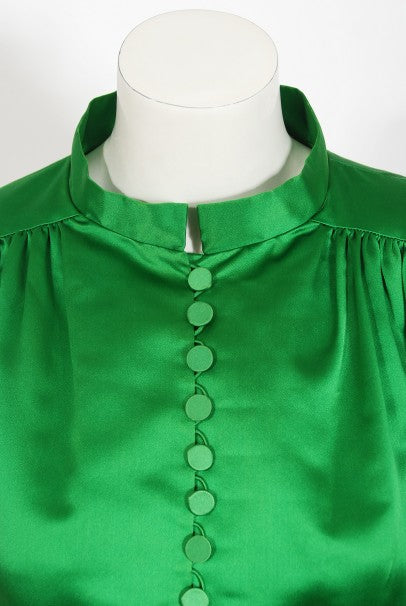 1968 Burke-Amey Couture Black Wool Green Silk Appliqué 3-Piece Ensemble
