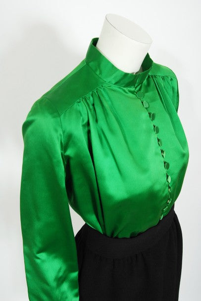 1968 Burke-Amey Couture Black Wool Green Silk Appliqué 3-Piece Ensemble