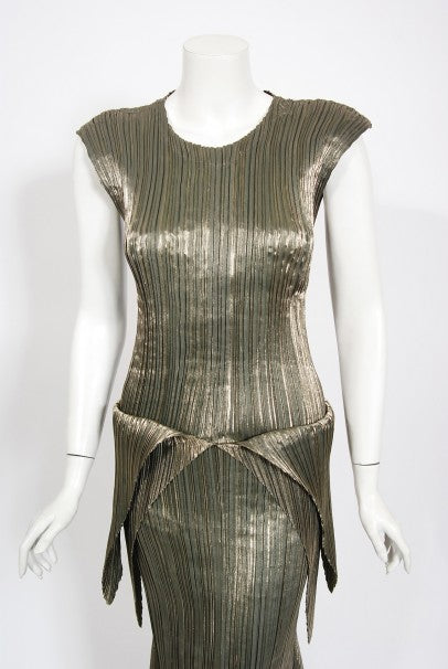 1989 Issey Miyake Metallic Gold Pleated Origami Tails