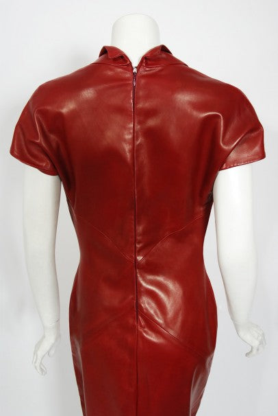 1998 Alexander McQueen For Givenchy Runway Red Leather Low-Plunge Gown