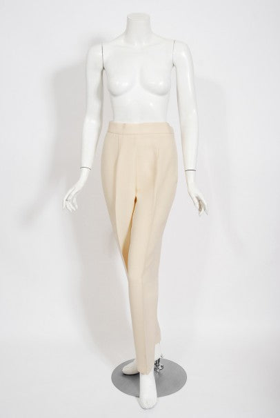 1993 Moschino Couture Cream Wool Heart Buttons Tuxedo Jacket &amp; Pants Set