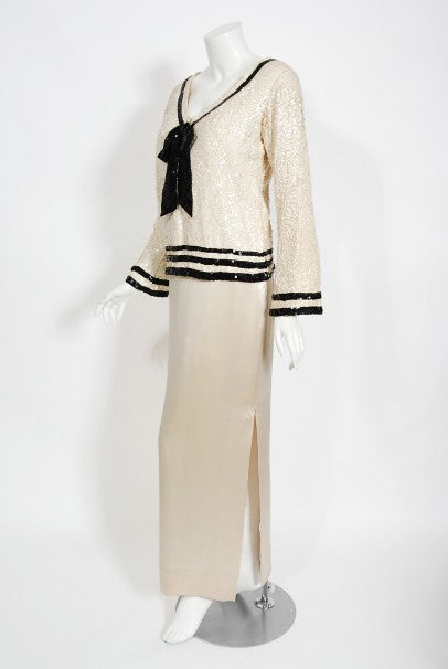 1963 Iconic Barbra Streisand Custom Couture Cream Black Sequin Silk Sailor Set