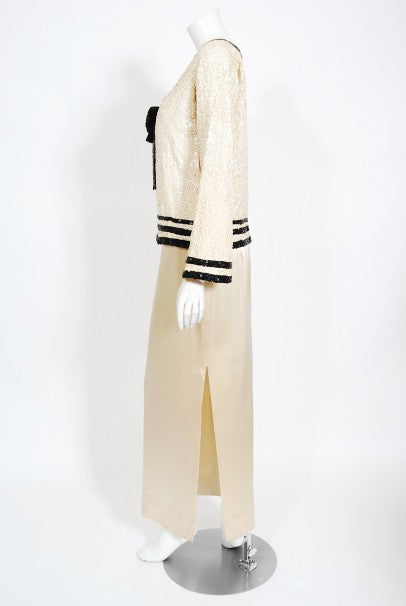 1963 Iconic Barbra Streisand Custom Couture Cream Black Sequin Silk Sailor Set