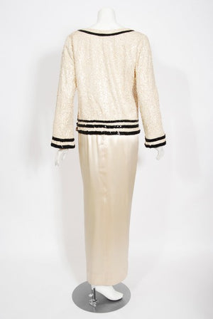 1963 Iconic Barbra Streisand Custom Couture Cream Black Sequin Silk Sailor Set