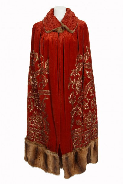 1920's Frederick Loeser & Co Metallic Embroidered Beaded Red