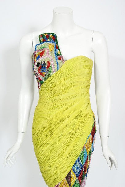 1990 Gianni Versace Couture Beaded Playing Cards Novelty Strapless Dress