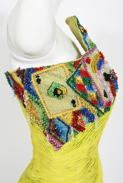 1990 Gianni Versace Couture Beaded Playing Cards Novelty Strapless Dress