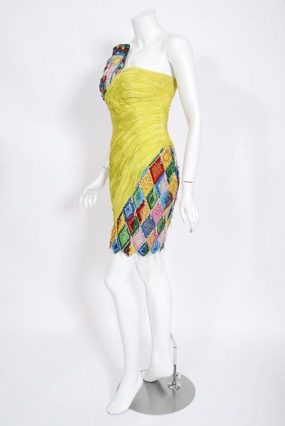 1990 Gianni Versace Couture Beaded Playing Cards Novelty Strapless Dress