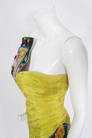 1990 Gianni Versace Couture Beaded Playing Cards Novelty Strapless Dress