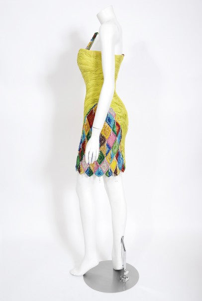 1990 Gianni Versace Couture Beaded Playing Cards Novelty Strapless Dress