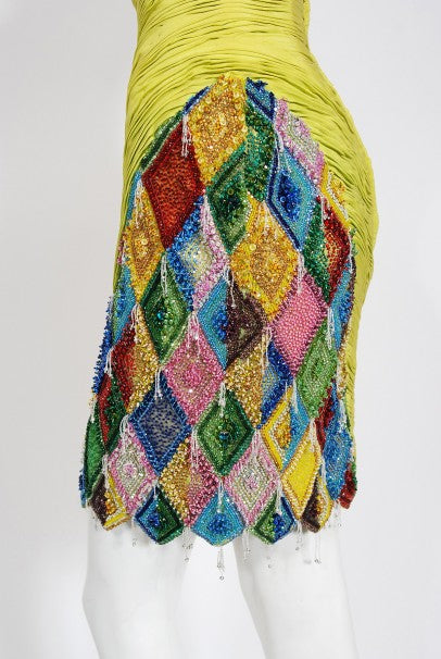 1990 Gianni Versace Couture Beaded Playing Cards Novelty Strapless Dress