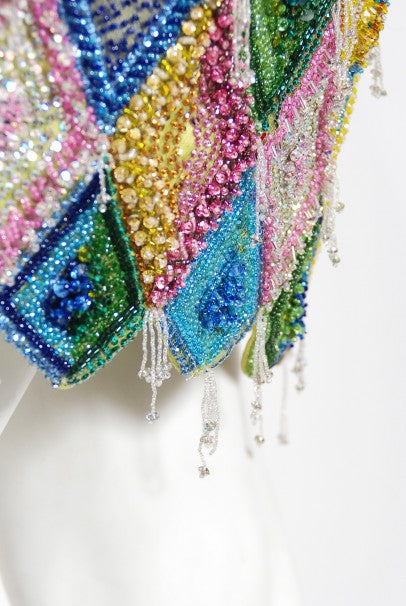 1990 Gianni Versace Couture Beaded Playing Cards Novelty Strapless Dress