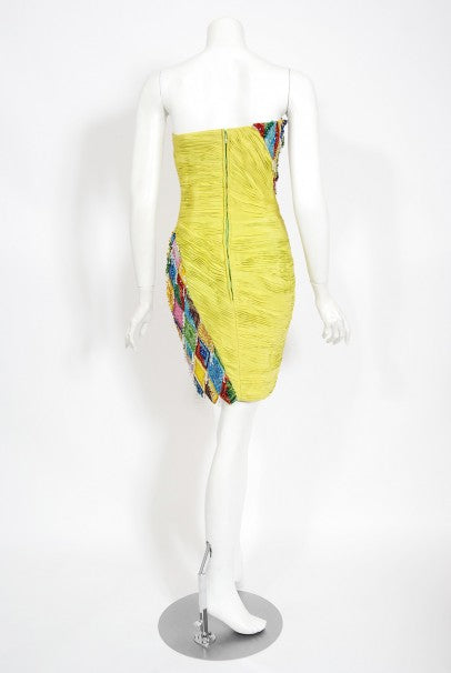 1990 Gianni Versace Couture Beaded Playing Cards Novelty Strapless Dress