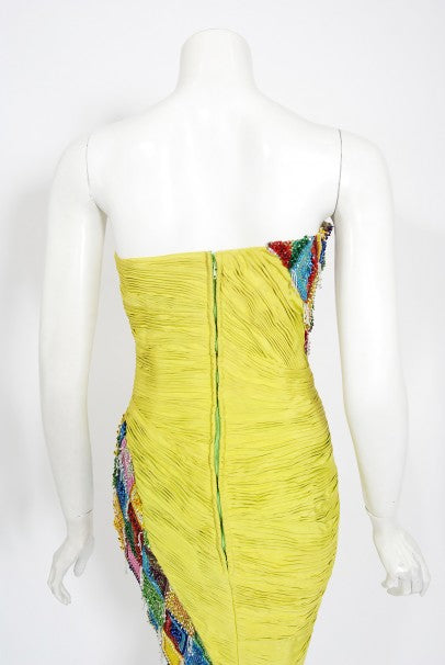 1990 Gianni Versace Couture Beaded Playing Cards Novelty Strapless Dress