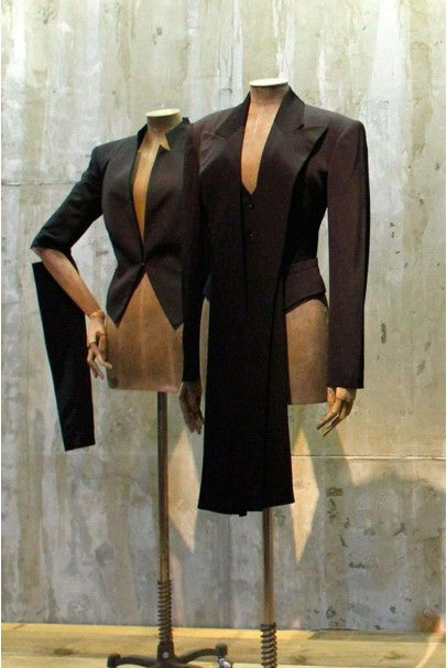 1997 Alexander McQueen Sharkskin Wool Hourglass Gray Dress w/ Jacket