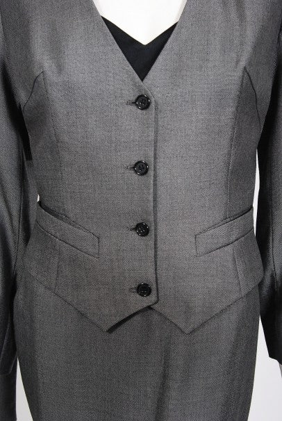 1997 Alexander McQueen Sharkskin Wool Hourglass Gray Dress w/ Jacket