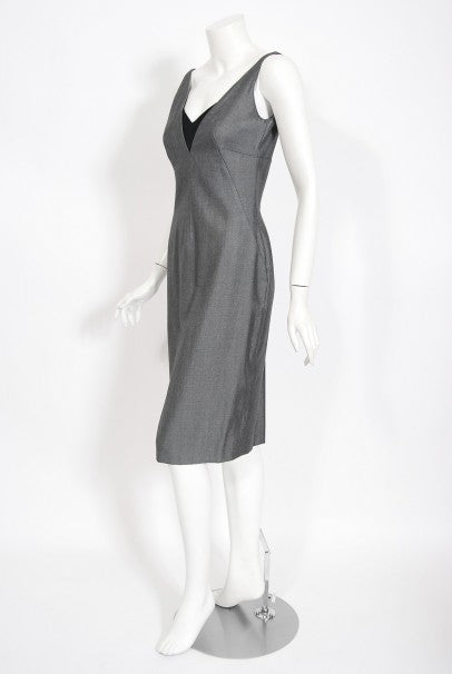1997 Alexander McQueen Sharkskin Wool Hourglass Gray Dress w/ Jacket