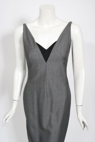 1997 Alexander McQueen Sharkskin Wool Hourglass Gray Dress w/ Jacket