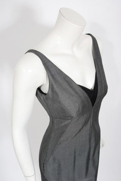 1997 Alexander McQueen Sharkskin Wool Hourglass Gray Dress w/ Jacket