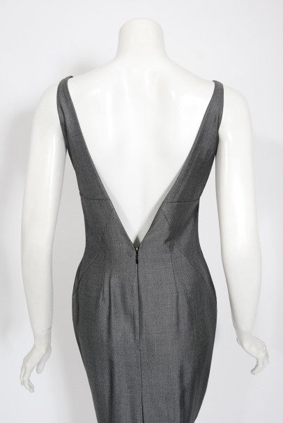 1997 Alexander McQueen Sharkskin Wool Hourglass Gray Dress w/ Jacket