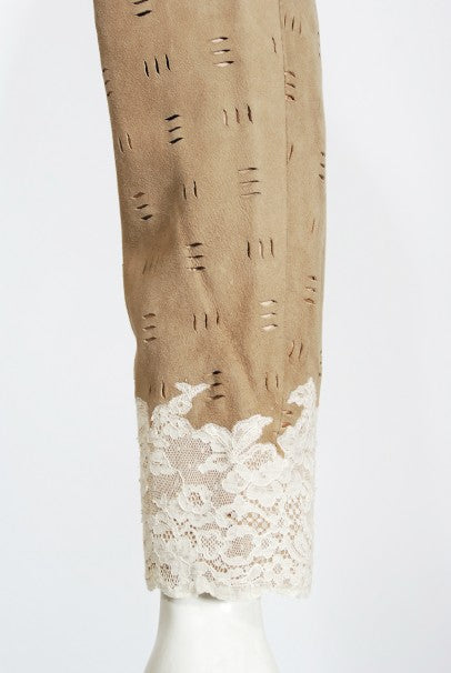 1999 Christian Dior by John Galliano Suede &amp; Lace Bias-Cut Gown w/ Jacket