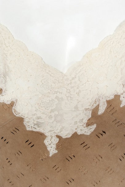 1999 Christian Dior by John Galliano Suede &amp; Lace Bias-Cut Gown w/ Jacket