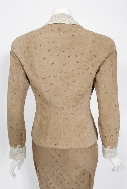 1999 Christian Dior by John Galliano Suede &amp; Lace Bias-Cut Gown w/ Jacket