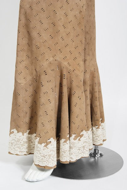 1999 Christian Dior by John Galliano Suede &amp; Lace Bias-Cut Gown w/ Jacket