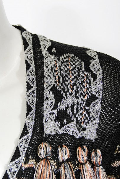 1970&#39;s Bill Gibb Metallic Knit Insect Novelty Tassel Sweater Dress Set