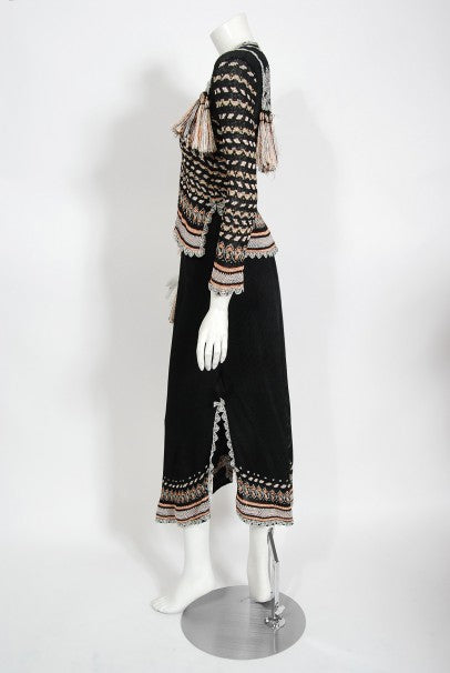 1970&#39;s Bill Gibb Metallic Knit Insect Novelty Tassel Sweater Dress Set