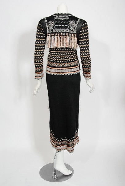 1970&#39;s Bill Gibb Metallic Knit Insect Novelty Tassel Sweater Dress Set